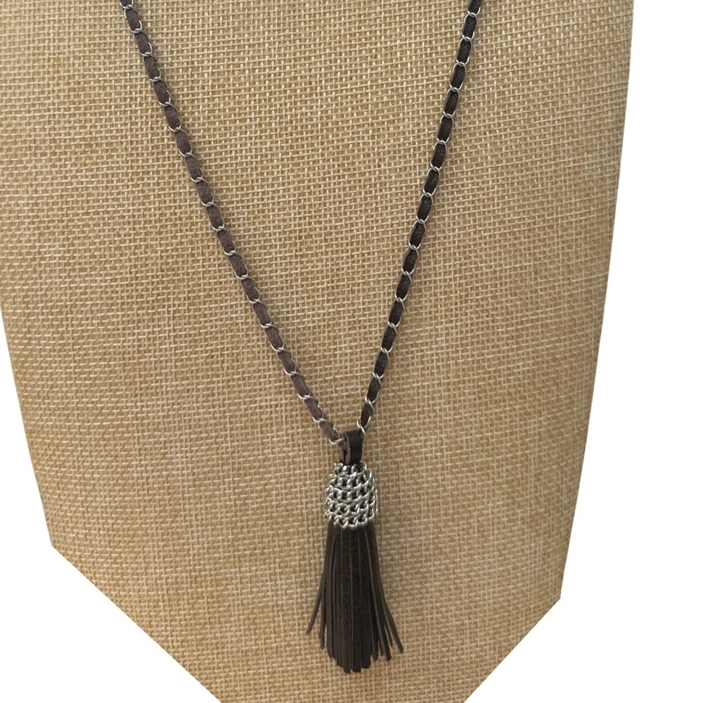 Boho Chic Leather Tassel Fringe Long Chain Necklace from Banana Republic